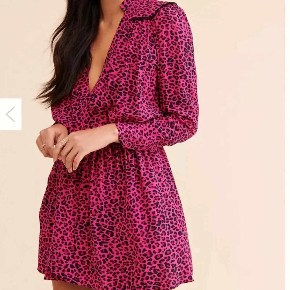 Zadig And Voltaire Reveal Mini Dress Leopard Animal Print Pink Black Size Small